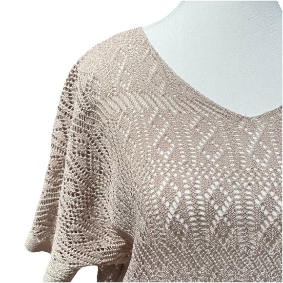 Open Knit Crochet Style Tunic Coverup Dress | Neutral Taupe Beige Beach Boho - Picture 8 of 10